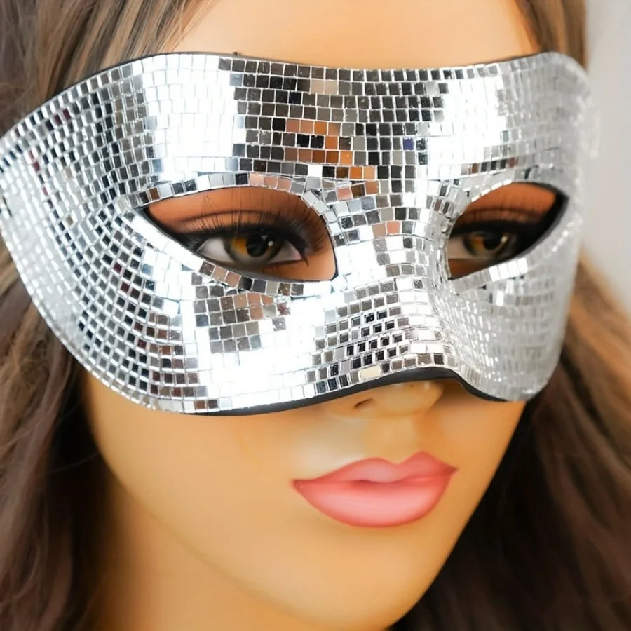 Máscara facial con purpurina y Bola de discoteca para hombre, Cosplay de Reina brillante, accesorios de disfraces de fiesta de Halloween, máscaras de graduación de moda, medio casco, nuevo