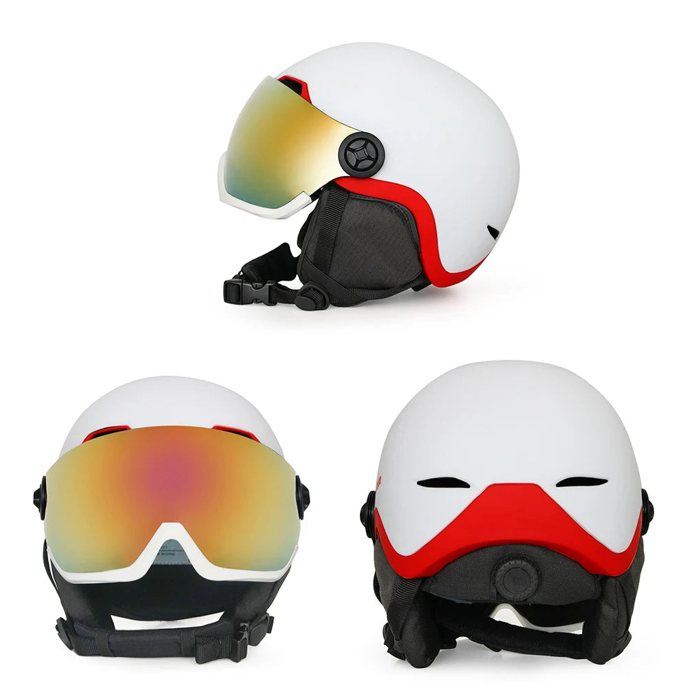 EnzoDate casco de nieve para esquí con gafas integradas, protector 2 en 1, casco de Snowboard y máscara desmontable, lente de visión nocturna Extra-costo
