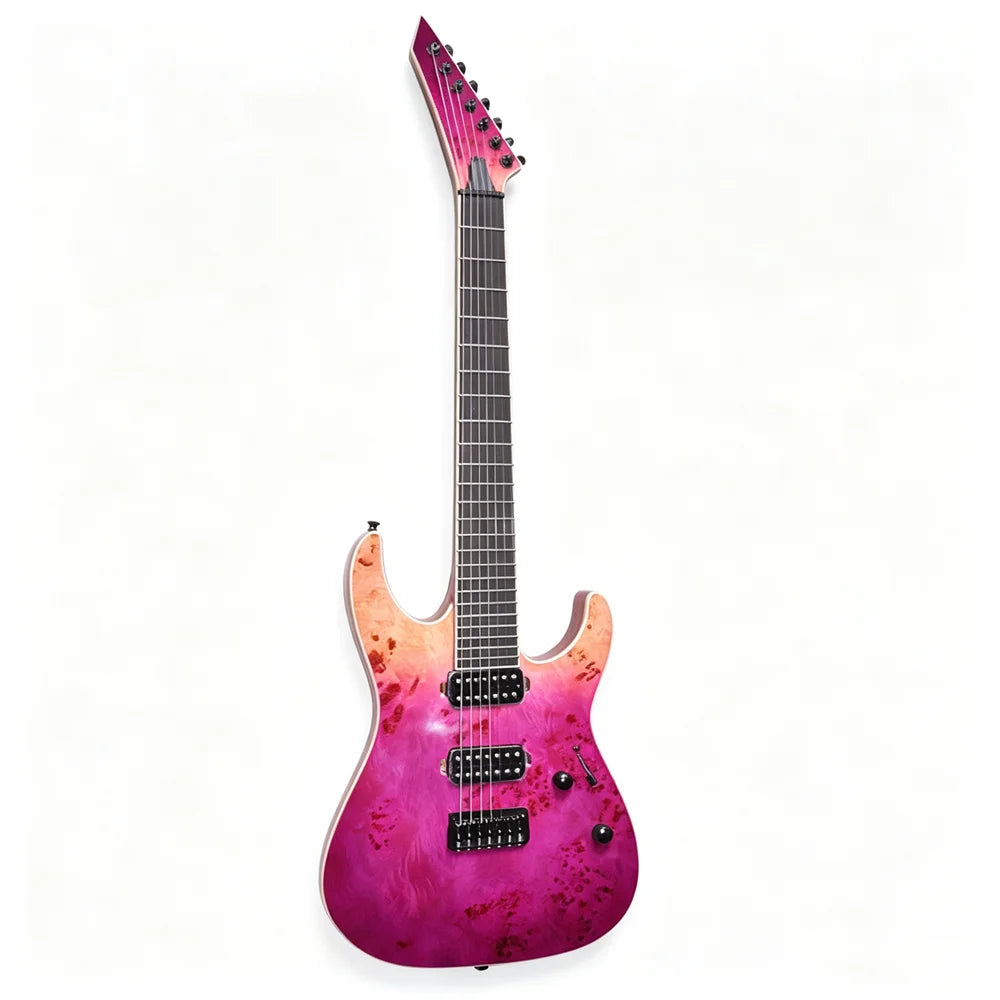 Guitarra Eléctrica de 7 Cuerdas con Diapasón de Palisandro, Herrajes Negros, Mástil a Través del Cuerpo, Servicio de Personalización