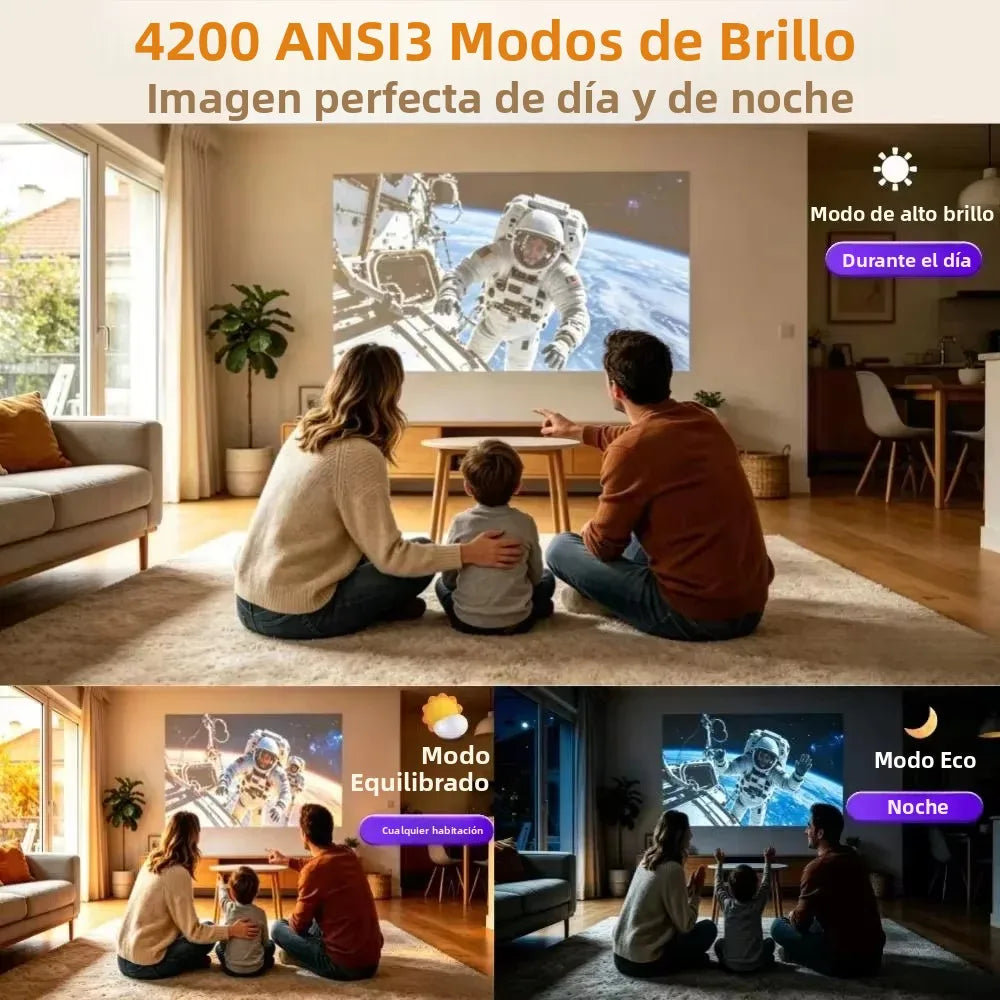 Proyector S7 4K Ultra 4200ANSI HD Android 14 Google TV para Cine en Casa, WiFi6, Enfoque Automático, Altavoces Dobles, Proyector de Películas para Día