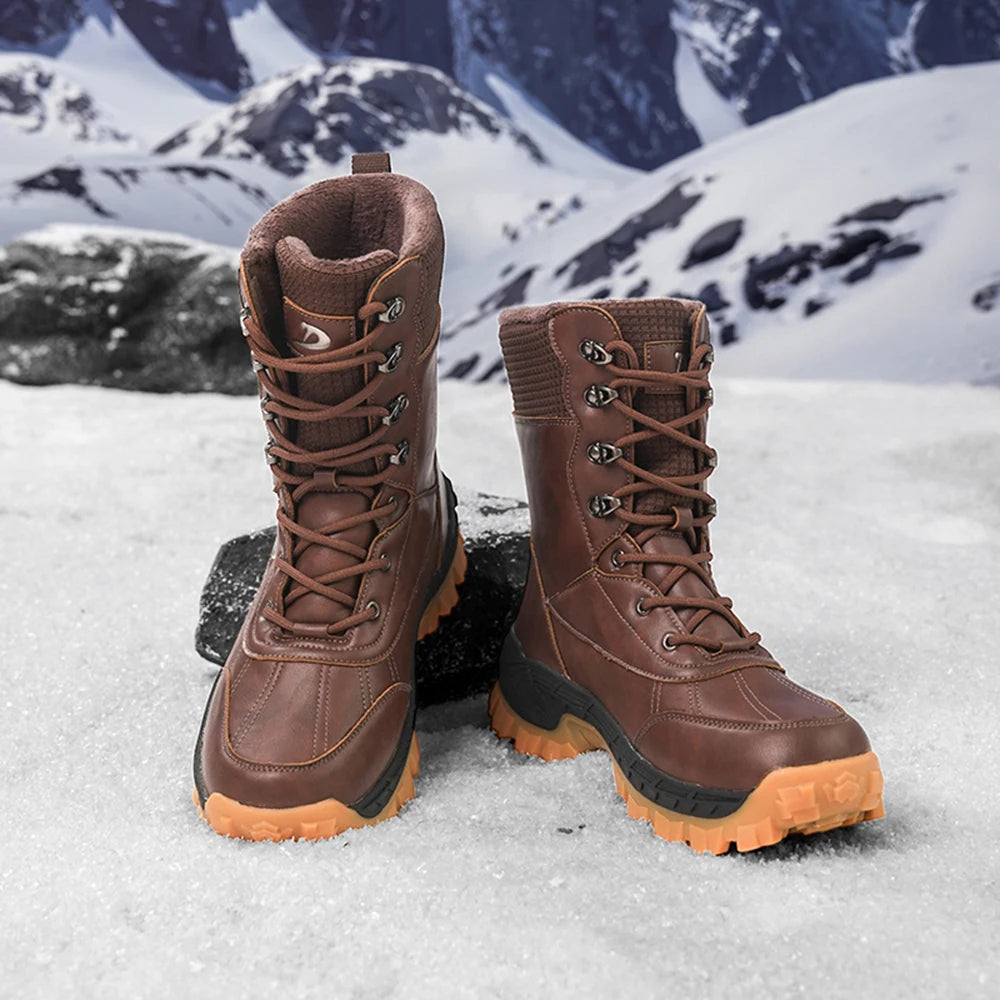 Botas de Nieve para Hombre, Impermeables, para Senderismo al Aire Libre, Forradas de Piel, con Suela de Goma Antideslizante, Color Negro