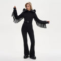 Mono de esquí liso con capucha y flecos, manga larga, cinturón en la cintura, resistente al agua, ropa de abrigo de invierno para mujer, traje de nieve a la moda 2025