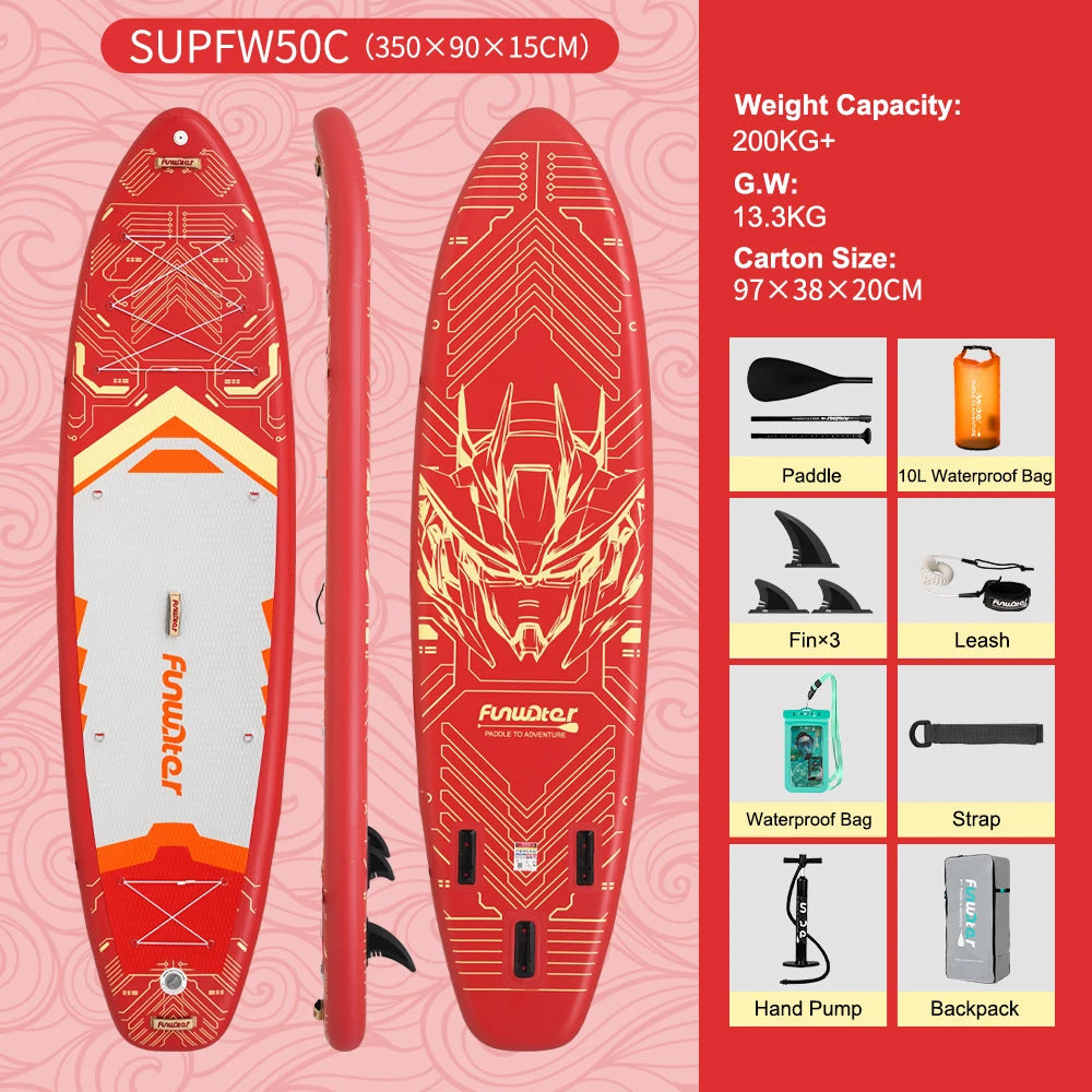 Tabla de Paddle Surf Inflable FunWater, Tabla SUP Antideslizante de 320–385 cm, Tabla de Paddle Surf Portátil Inflable para Surf, Turismo, Pesca, Yoga y Deportes Acuáticos