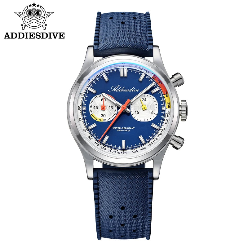 Reloj de cuarzo para hombre ADDIESDIVE de 38 mm, cronógrafo, movimiento 0S21, luminiscencia BGW9, resistente al agua 10 bares, correa de caucho fluorado