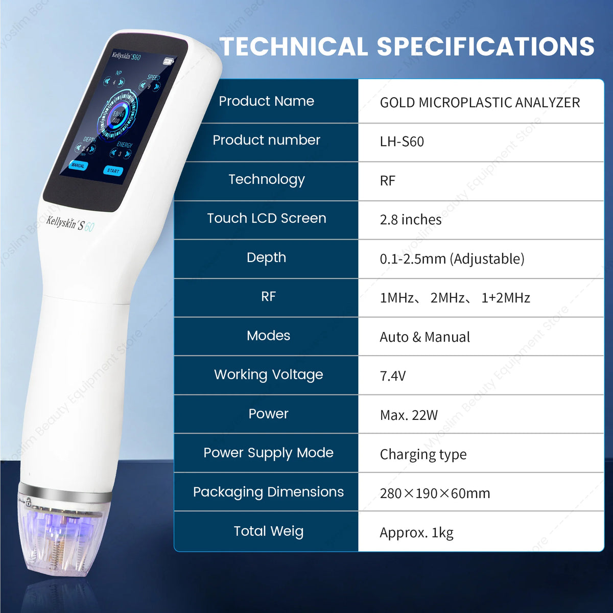 Dispositivo de Belleza Portátil S60 RF Microcristalino con 3 Puntas de Aguja para Lifting Facial, Antienvejecimiento y Rejuvenecimiento de la Piel, Herramienta de Uso Doméstico