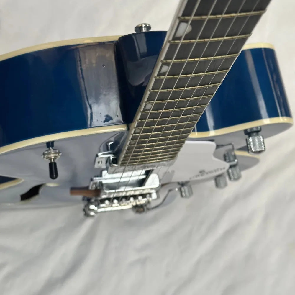 Guitarra eléctrica GRTCH azul con respaldo de palisandro/cuerpo semihueco lateral, herrajes cromados, envío rápido