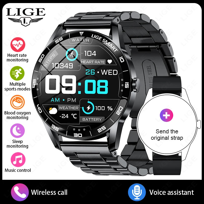 LIGE 2026 New Smartwatch Men 1.38" HD Bluetooth Call Heart Rate Monitor Waterproof Sport Smart Watch Women For Android iOS Phone