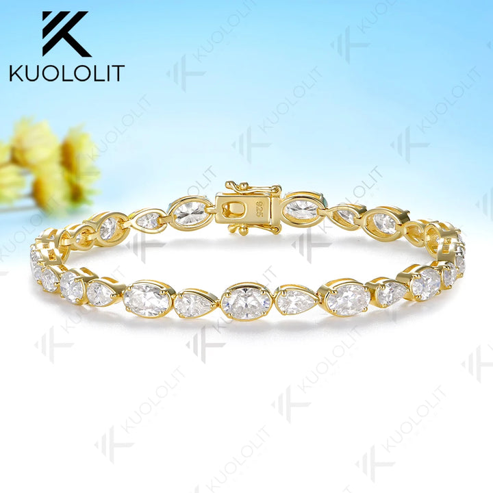 Kuololit - Brazalete Personalizado con Moissanita Ovalada de 10.5CTW para Mujer y Hombre, Oro Amarillo de 14K, 10K, 585, para Regalos de Joyería de Navidad y Fiestas