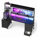 Escritorio para gaming reversible negro con panel superior y barra LED morada