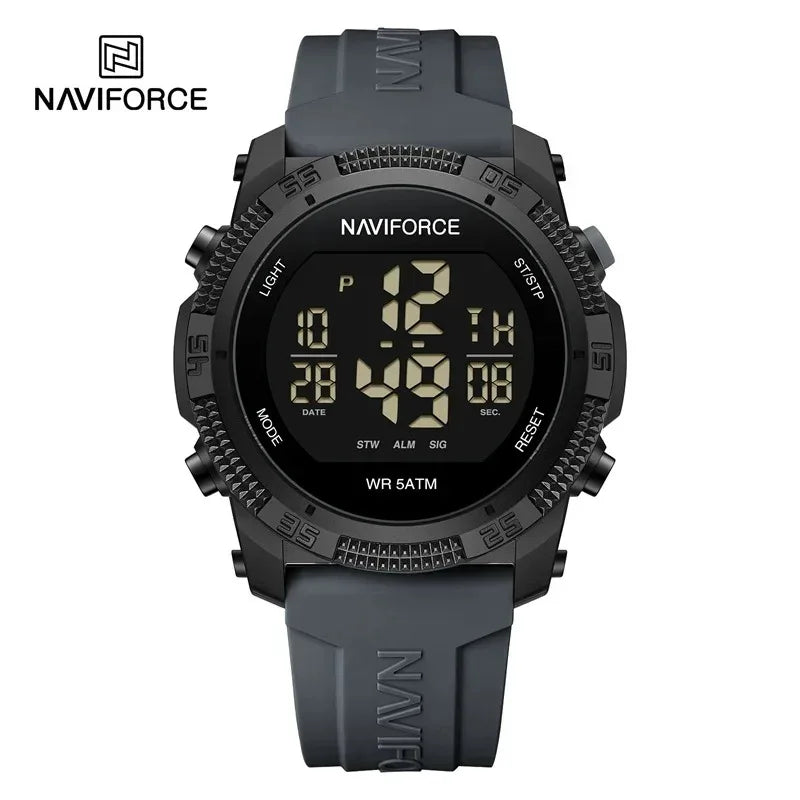 Reloj NAVIFORCE para hombre, digital LCD, a la moda, casual, con visualización de fecha y día de la semana, alarma, resistente al agua 3ATM, correa de silicona, reloj electrónico