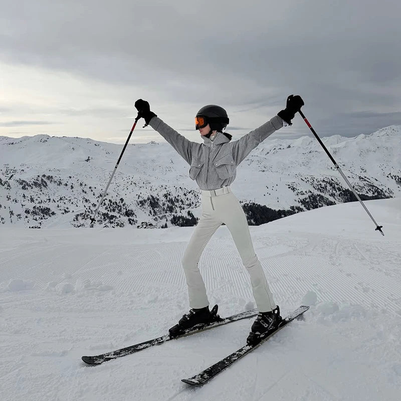 Traje de esquí de una pieza para mujer, mono con cinturón, corte ajustado y acampanado, mono de snowboard, cortavientos, con bolsillos, ropa de esquí de invierno para actividades al aire libre.