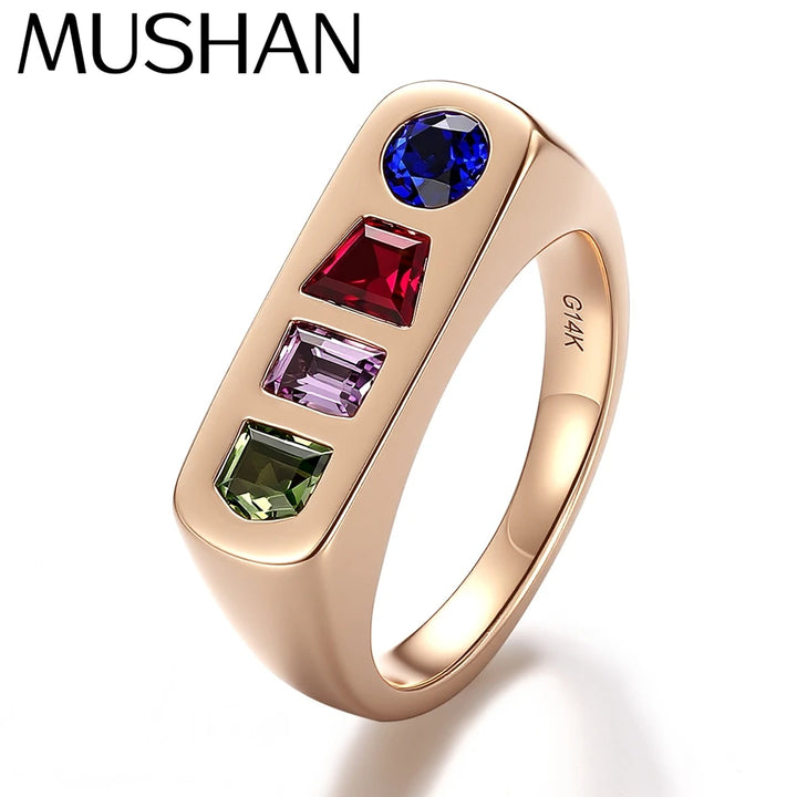 MUSHAN Joyería Personalizada, Anillo de Oro de 14k y 18k con Rubí y Zafiro Cultivados en Laboratorio para Mujer, Anillos de Oro de 18K con Certificado GRC, Joyería Fina