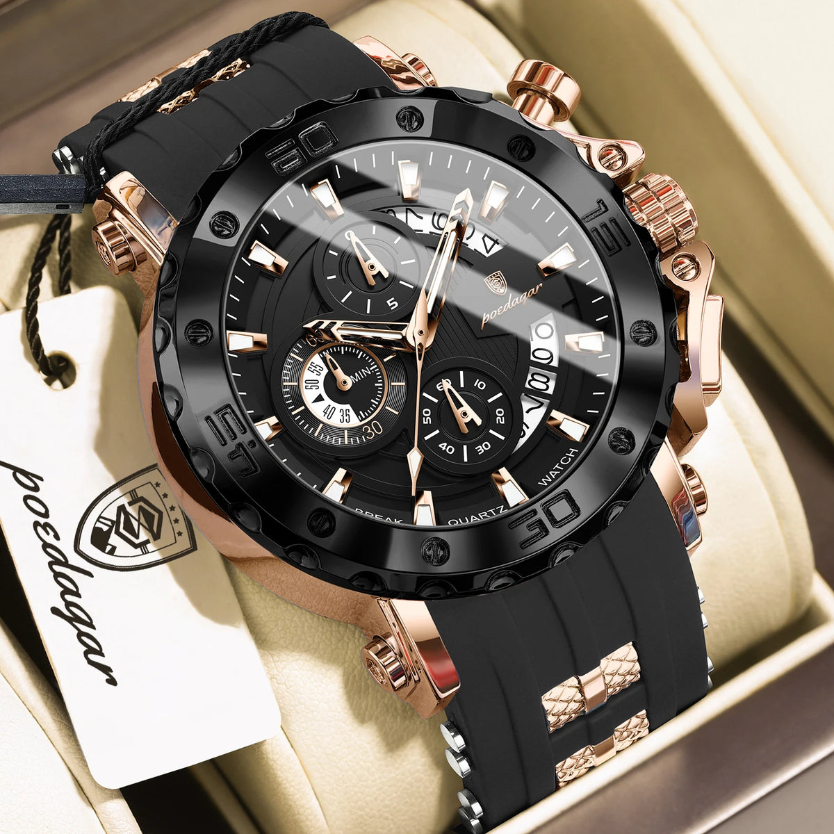 Reloj para hombre POEDAGAR Youth Sports, cronógrafo, fecha, resistente al agua, luminoso, correa de silicona, cuarzo, moderno, reloj para hombre