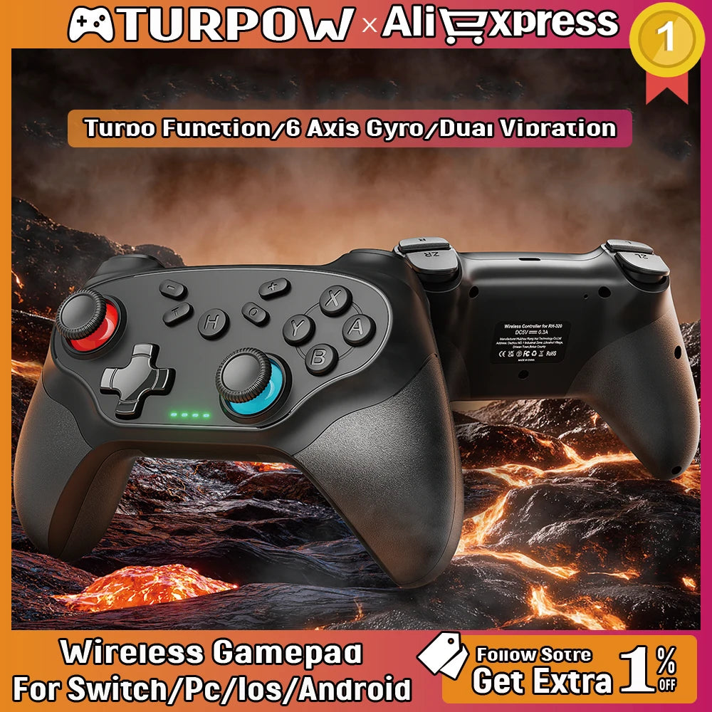 Mandos de juego para Nintendo Switch/Pro/OLED/PC, mando inalámbrico Bluetooth con vibración y función turbo, joystick para videojuegos