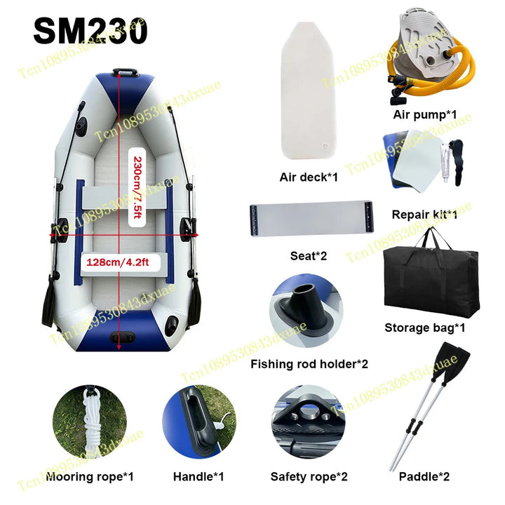 Kayak de Pesca Inflable de PVC para 3 Personas, 230 cm, Resistente al Desgaste, Canoa con Piso Inflable y Todos los Accesorios