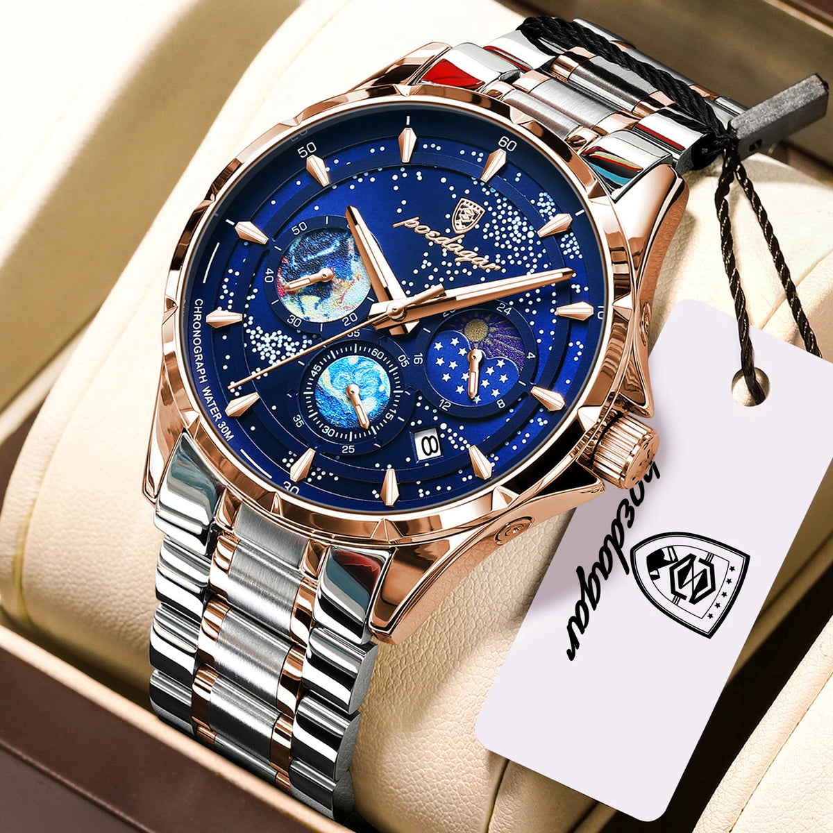 Reloj de cuarzo casual para hombre POEDAGAR, cronógrafo con fecha, reloj de acero inoxidable, resistente al agua, luminoso, a la moda para hombres