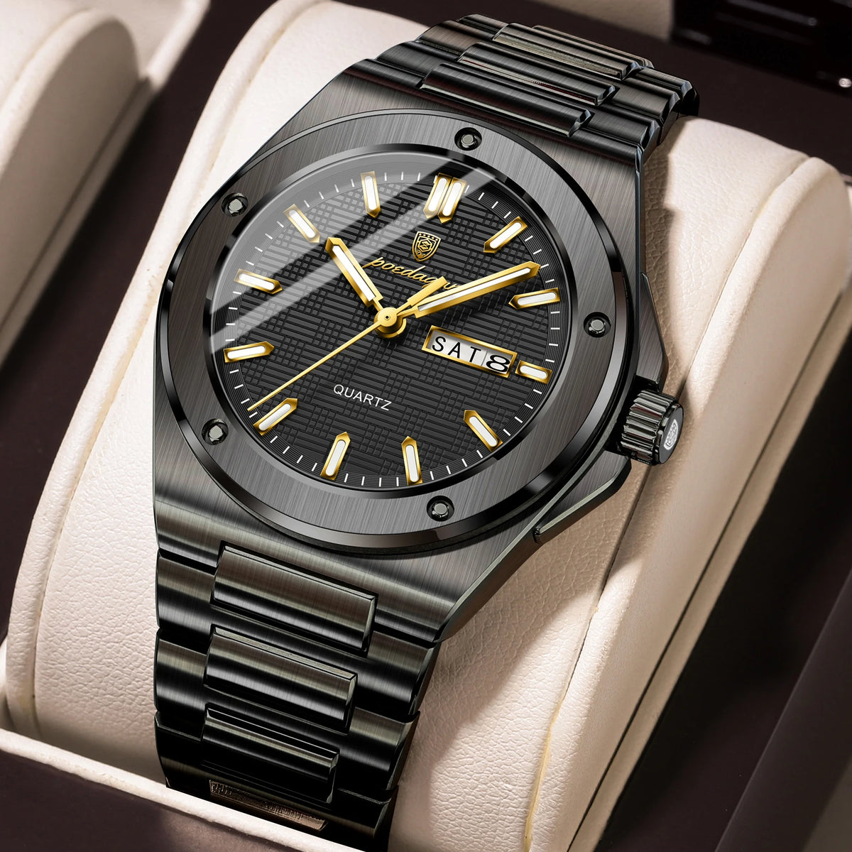 Reloj de moda para hombre POEDAGAR, resistente al agua, luminoso, con fecha y día, elegante, de acero inoxidable, reloj de cuarzo de alta calidad para hombre