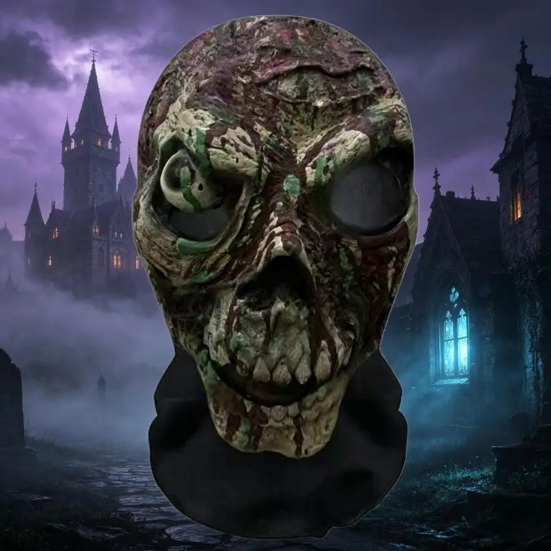 1 unidad de cubrecabeza con estampado de calavera de Halloween, máscara facial transpirable y protectora contra el sol con visibilidad, cubrecabeza para fiestas y festivales
