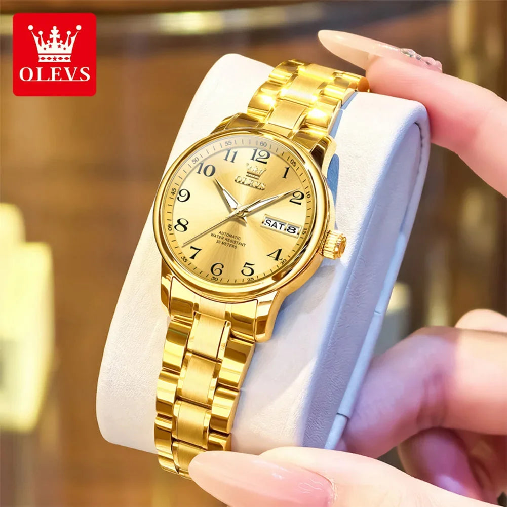 Reloj mecánico sencillo OLEVS 7072 para mujer, con fecha automática, números, marca de prestigio, resistente al agua y movimiento automático.