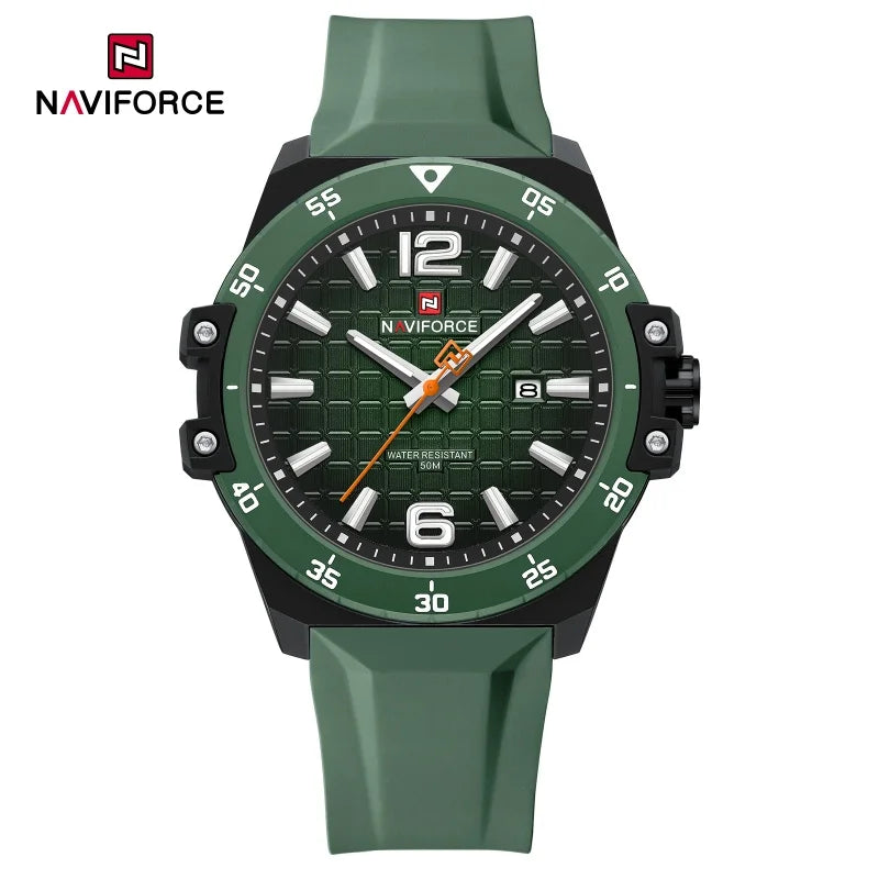 NAVIFORCE 50m Waterproof Men's Watch Silicone Strap Quartz Movement Stylish Fashion Casual Sports Wristwatch for Male Gift