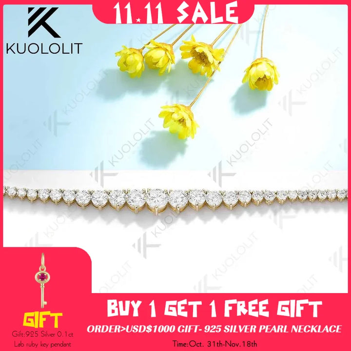 Kuololit-collar de tenis graduado de moissanita para mujer, 8 quilates, oro sólido de 18 quilates, 14 quilates, 10 quilates, para aniversario, compromiso, regalos de navidad