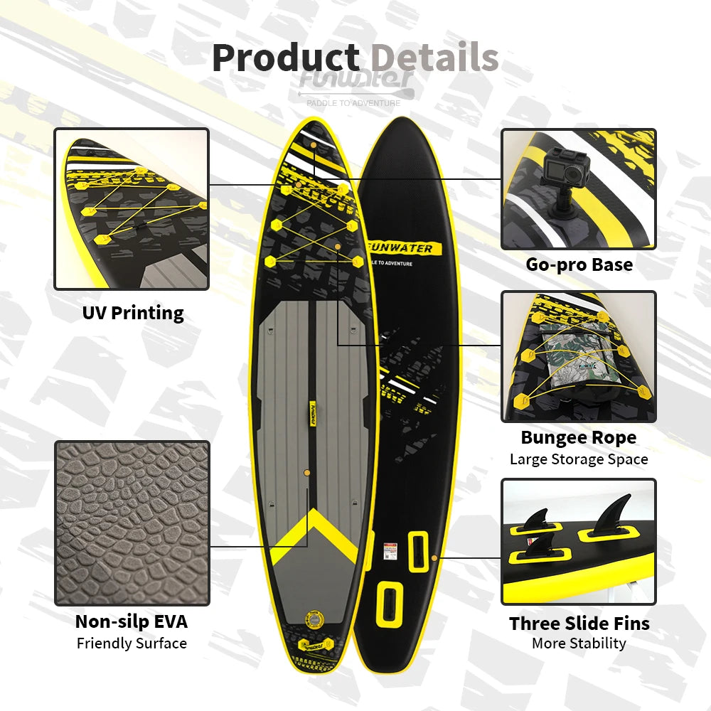 Tabla de Paddle Inflable Ultraligera Funwater SUPFW16K 350*84*15, Tabla de Paddle Antideslizante para Yoga Acuática, Pesca, Viajes y Surf para Adultos