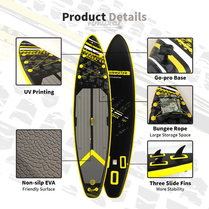 Tabla de Paddle Inflable Ultraligera Funwater SUPFW16K 350*84*15, Tabla de Paddle Antideslizante para Yoga Acuática, Pesca, Viajes y Surf para Adultos