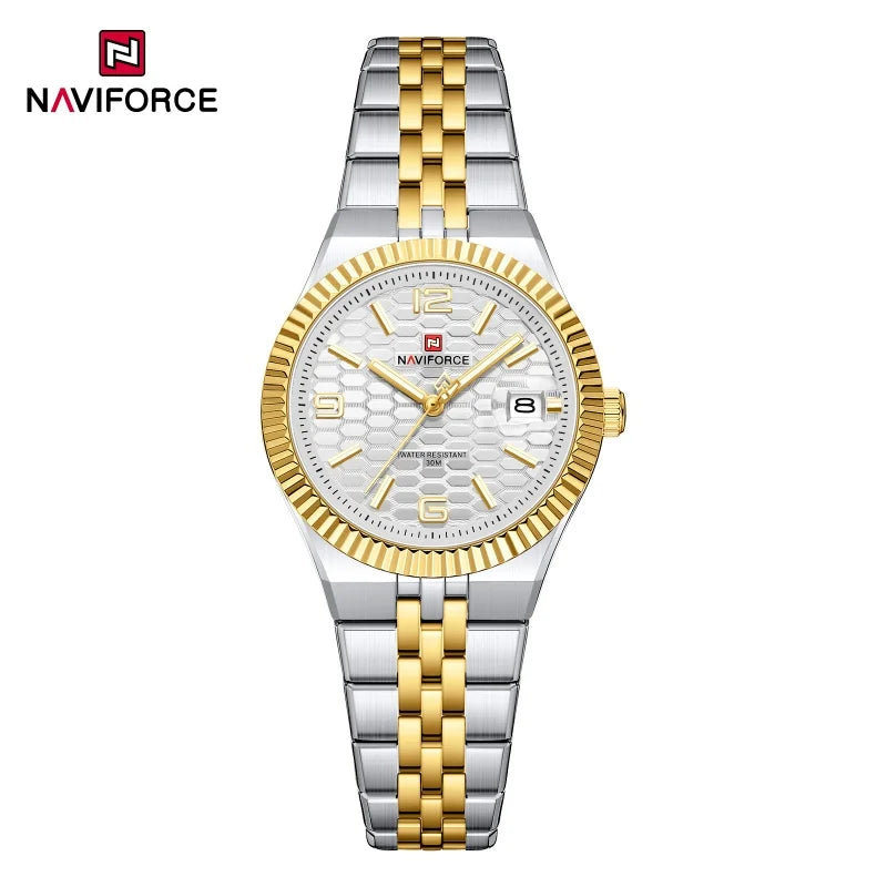 Reloj deportivo de cuarzo para mujer NAVIFORCE, reloj de pulsera impermeable de alta calidad para mujer con correa de acero, estilo romántico NF5079