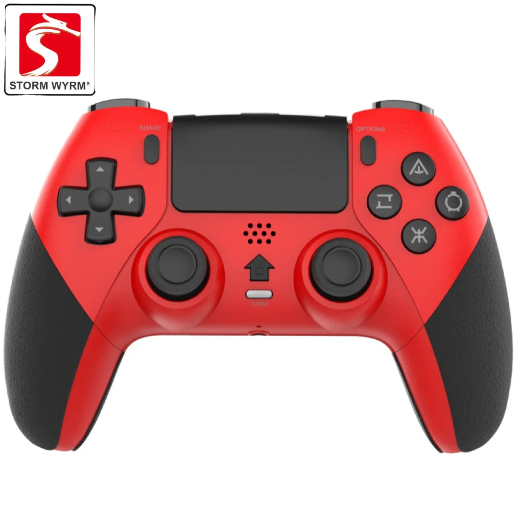 Mando inalámbrico rojo con cruceta y pantalla central