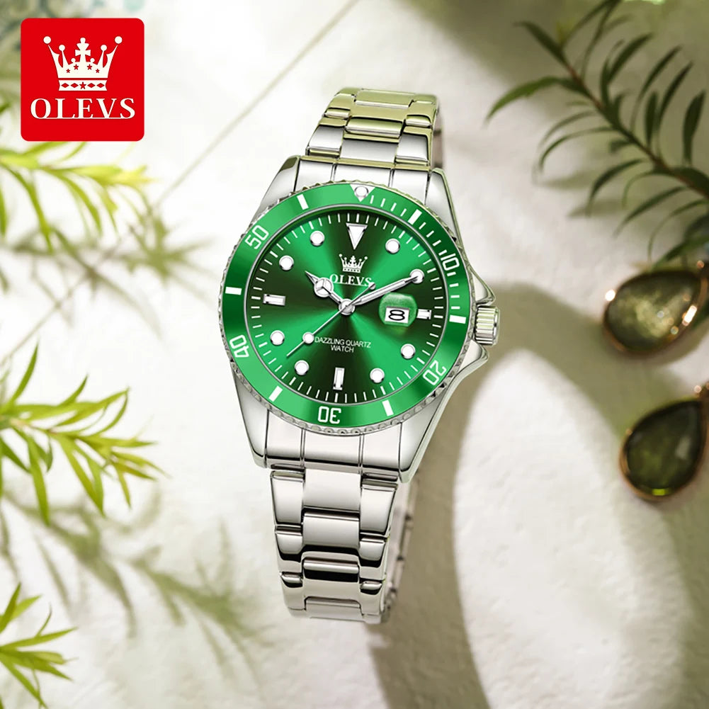 Reloj para mujer OLEVS 5885 Elegance, movimiento de cuarzo original, función de luz nocturna, correa de acero inoxidable, reloj resistente al agua para mujer
