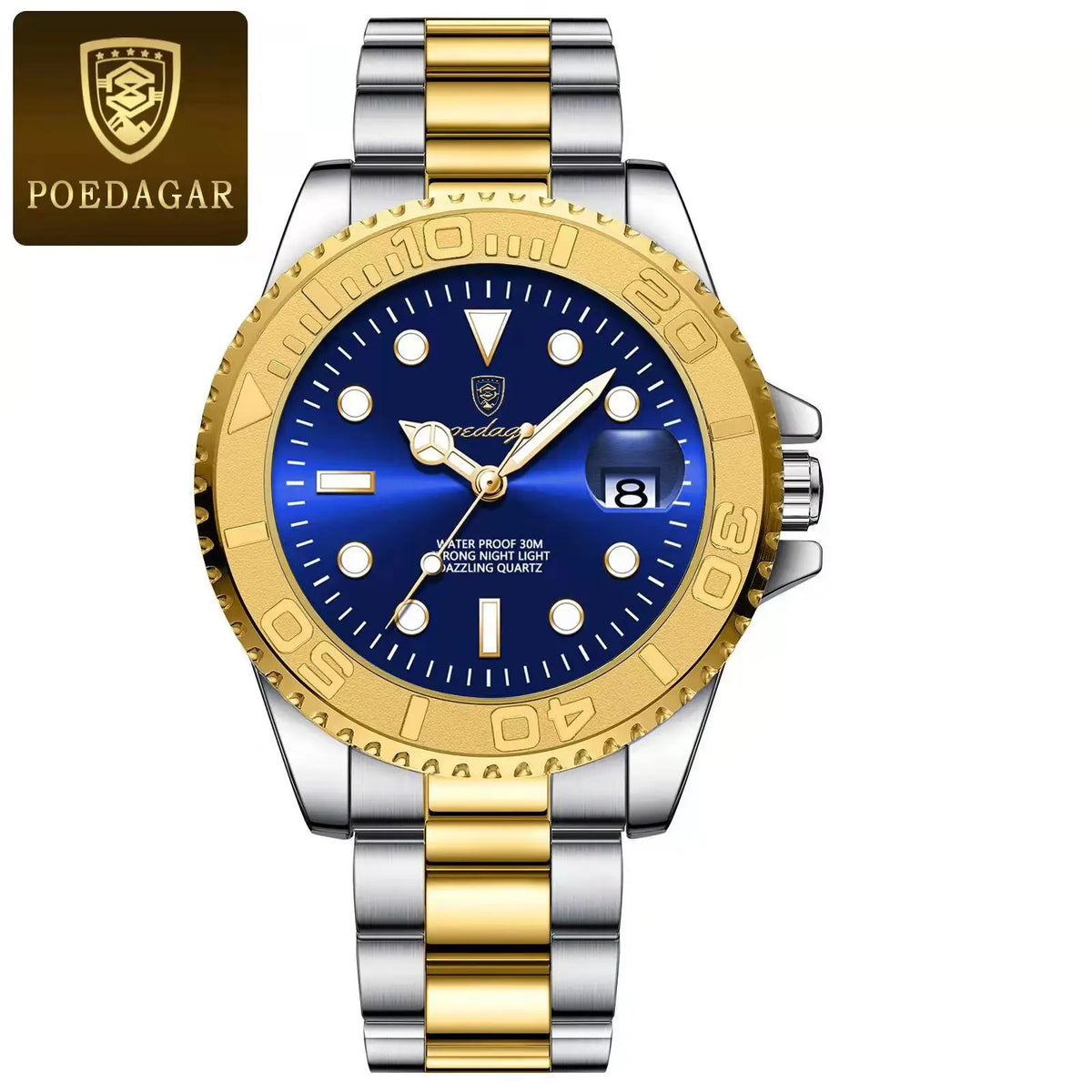 Reloj de cuarzo original para hombre POEDAGAR, de acero inoxidable, con fecha, moderno, resistente al agua, luminoso y clásico.