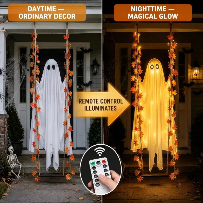 Decoraciones de Halloween para Exteriores, Fantasmas Luminosos Colgantes con Luces de Cadena, Adorno de Fantasma Brillante para Jardín