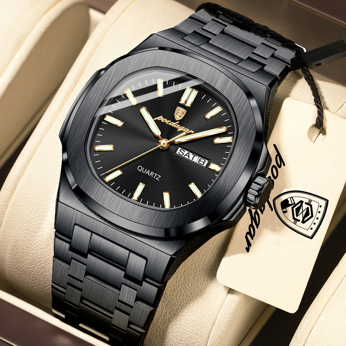 Reloj de pulsera para hombre POEDAGAR, de cuarzo, original, resistente al agua, luminoso, con fecha y día de la semana, de acero inoxidable, estilo ejecutivo