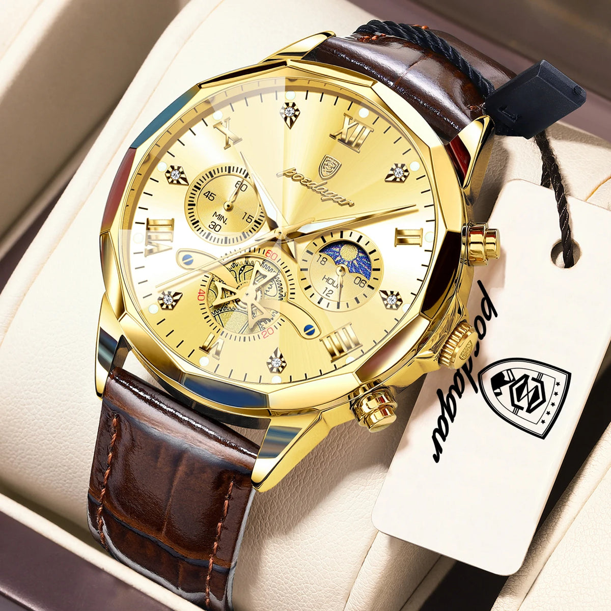 Reloj de cuarzo para hombre POEDAGAR, de lujo, cronógrafo, resistente al agua, luminoso, estilo militar, de piel, para negocios
