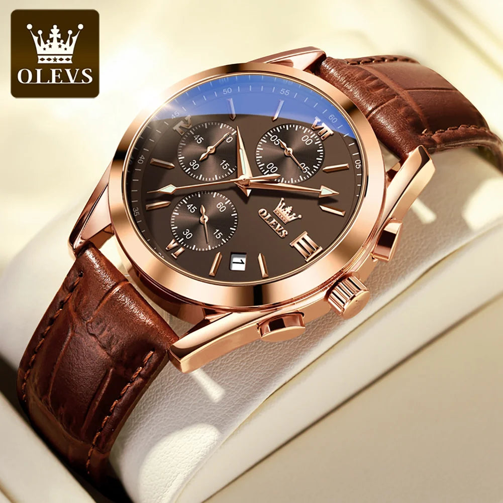 Reloj multifuncional para hombre OLEVS 2872, reloj clásico con correa de piel para hombre