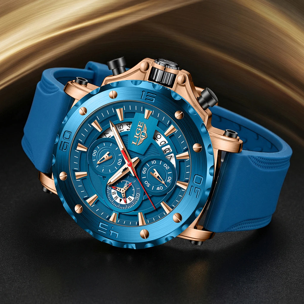 New LIGE Original Sports Man Wristwatch Waterproof Luminous Date Chronograph Men Watch Silicone Strap Quartz Men's Watches Reloj