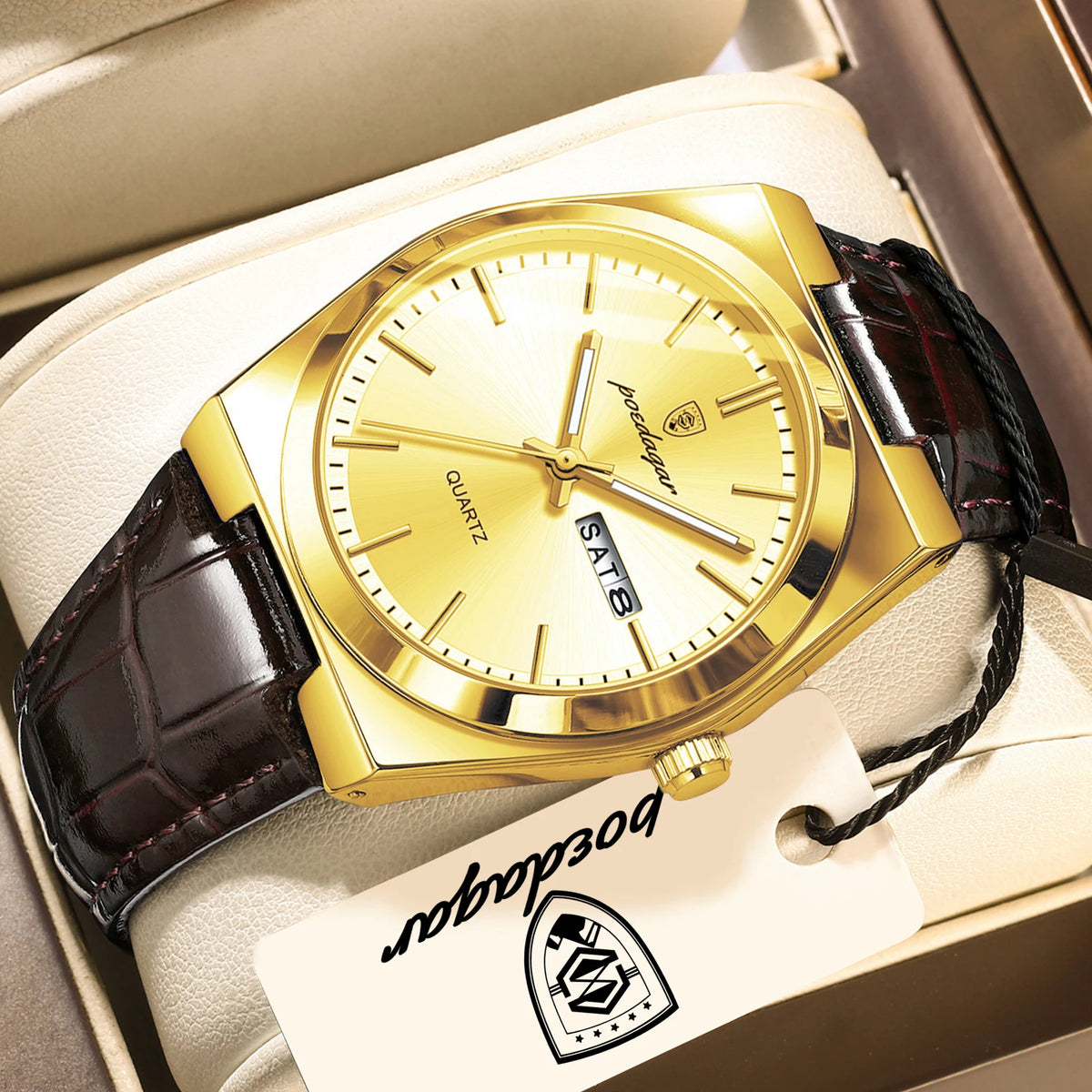 Reloj de pulsera para hombre POEDAGAR de cuarzo, moderno, casual, resistente al agua, luminoso, con fecha y día, de cuero, para negocios y actividades al aire libre