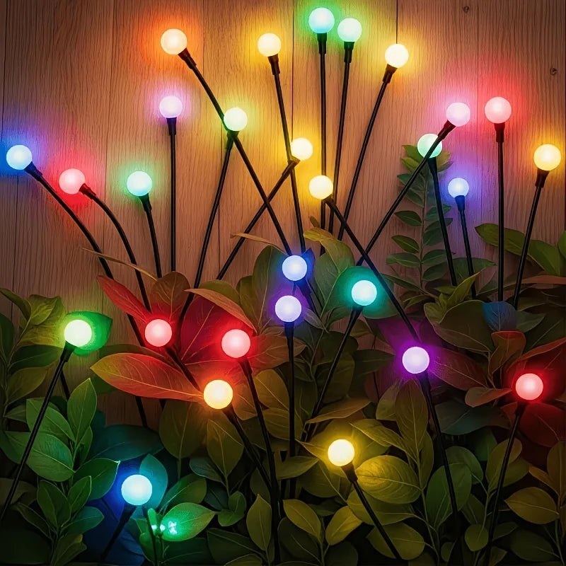 Bouncing Firefly Solar Lawn Stake Lights, Flexible Tiltable Rod Warm Round Bulb Lights for Outdoor Garden Landscape Decoration