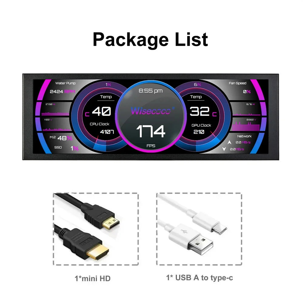 Monitor portátil de 11,3/7,84/8,8 pulgadas, pantalla de tira larga estirada, pantalla LCD IPS de 1920x440 para Raspberry Pi AIDA64 PC portátil