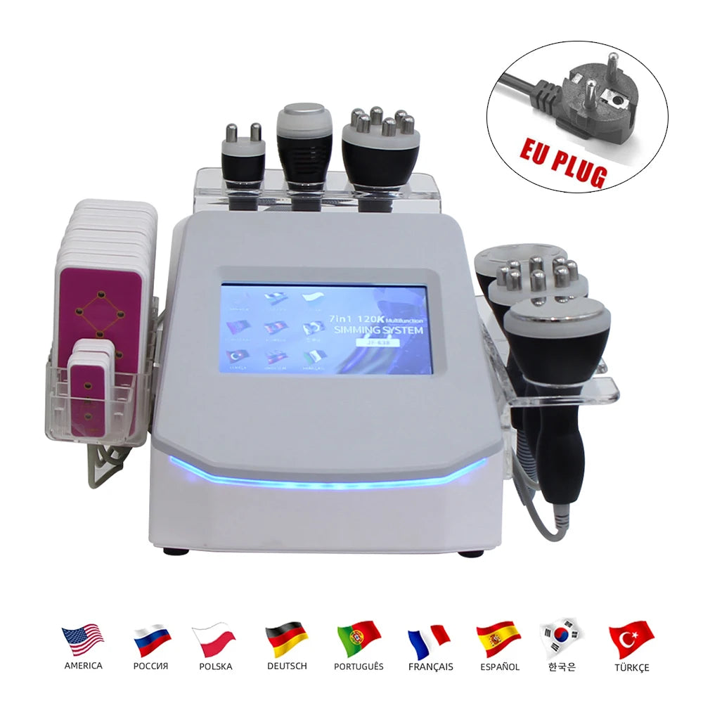 Máquina de Belleza 7 en 1 para Adelgazar el Cuerpo, Cavitación Ultrasónica de 120K, Pérdida de Peso, Rejuvenecimiento de la Piel, Eliminación de Celulitis, Lifting Facial