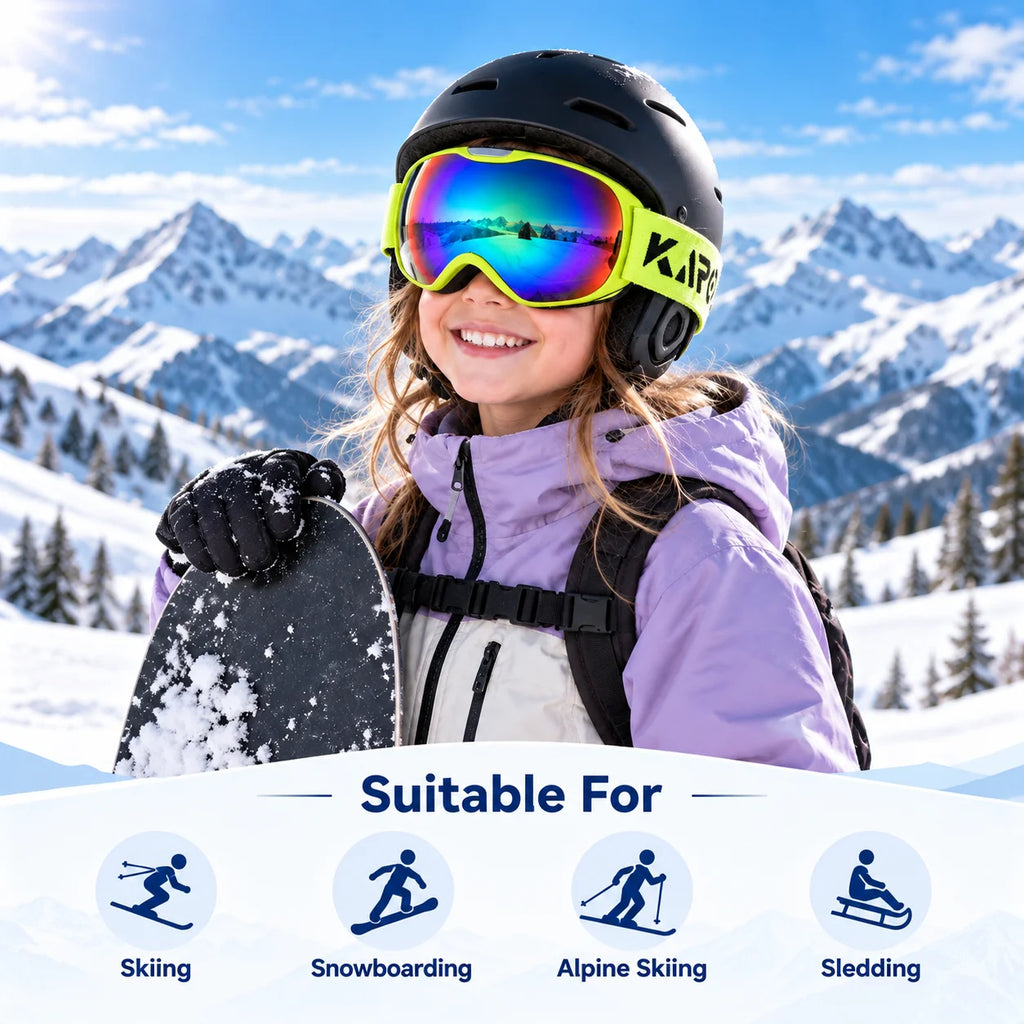 Gafas de esquí para niños, con doble capa, tratamiento antivaho, protección UV400, resistentes al viento, para deportes de invierno, esquí al aire libre, para niños y niñas.
