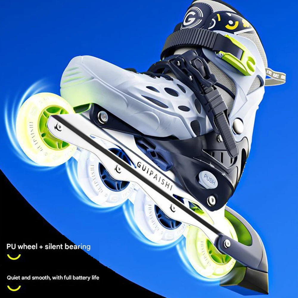 Zapatos de patín en línea intermitentes para niños, juego de patines de 4 ruedas con casco, codo, rodilleras para mujeres y hombres, zapatillas de patinaje al aire libre