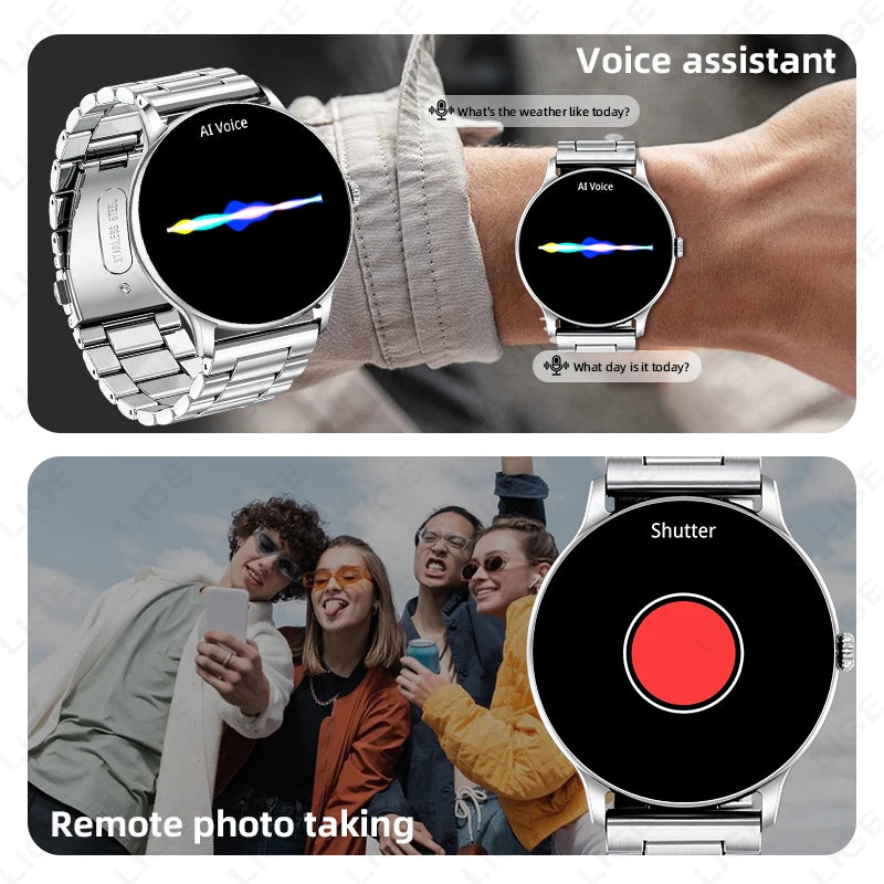 New Steel Smart Watch Men Bluetooth Call Full Touch Bluetooth Call Heart Rate Sleep Monitoring Waterproof Sport Smartwatch Women
