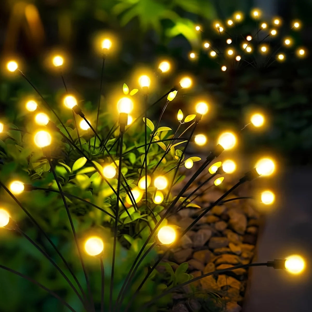 Bouncing Firefly Solar Lawn Stake Lights, Flexible Tiltable Rod Warm Round Bulb Lights for Outdoor Garden Landscape Decoration