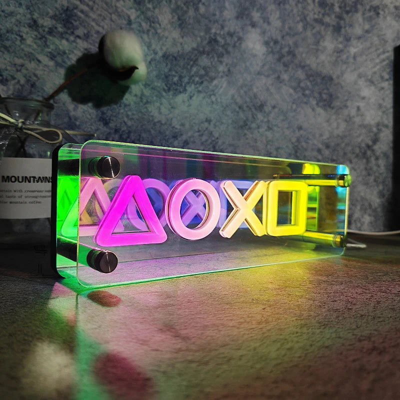 Lámpara de neón LED 3D XOXO multicolor con marco acrílico transparente
