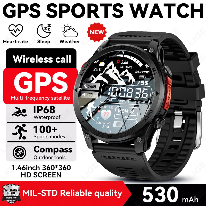 Reloj inteligente GPS para hombre 2026 New Military T-Rex 3 Ultra, batería de larga duración, resistente al agua IP68, brújula, linterna y rastreador deportivo