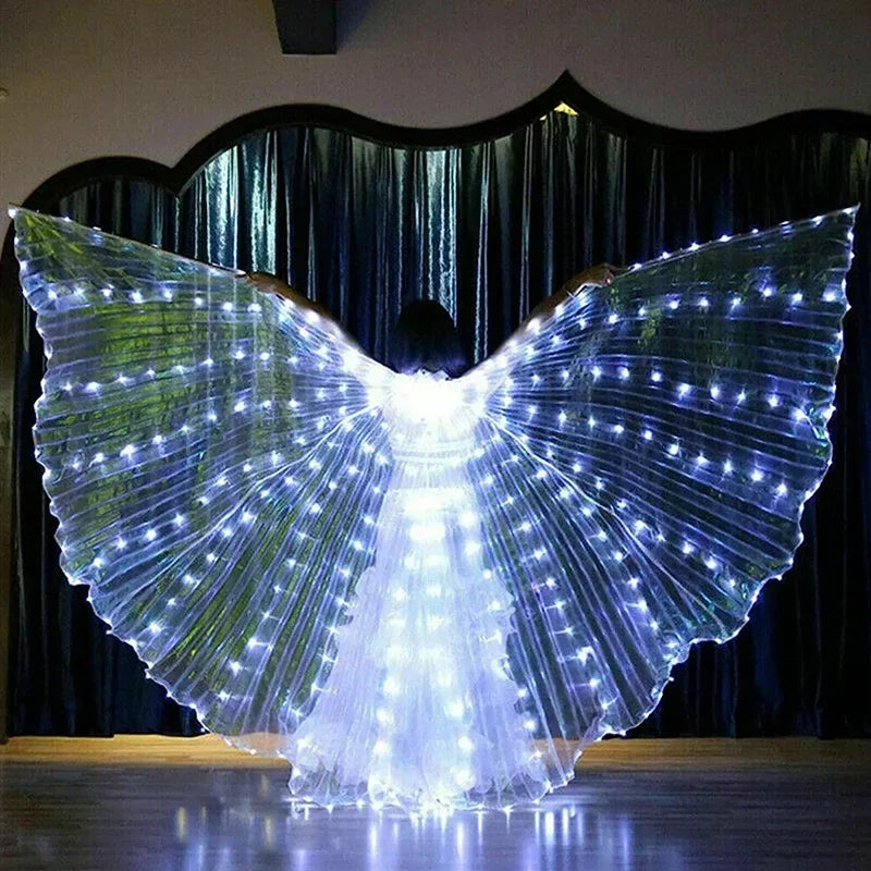 Capa con alas de mariposa y ángel que se iluminan con luces de colores, disfraz de Isis con luces LED para mujeres, capa luminosa para fiestas de Halloween, Navidad y espectáculos.