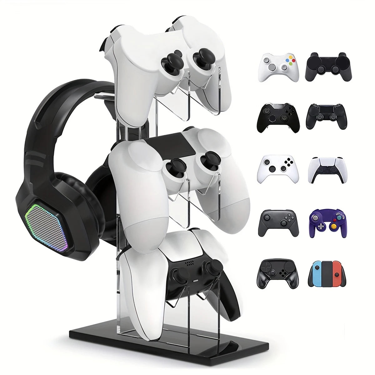 Soporte universal de 3 niveles para mandos y auriculares, accesorios de juego para almacenamiento de PS5 y PS4, colores negro, blanco y transparente