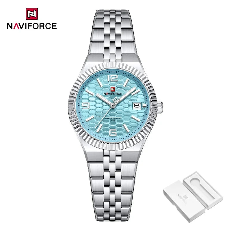 Reloj de mujer NAVIFORCE NF5079 de cuarzo, deportivo, resistente al agua, de alta calidad, con correa de acero, romántico, para dama