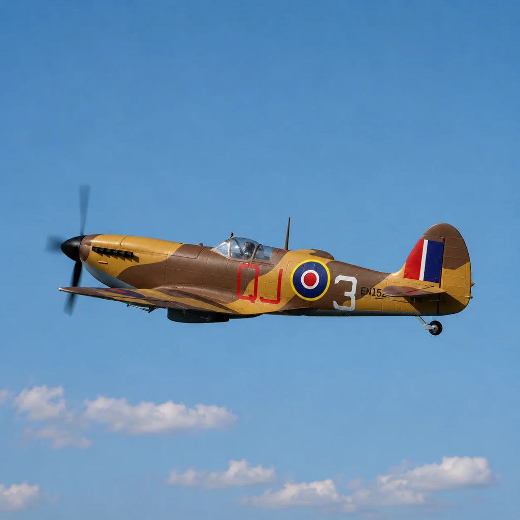 Avión de Combate RC Supermarine Spitfire Mk.IX de 1200 mm, 6 Canales, Modelo XFly, Camuflaje Verde/Camuflaje Desértico, Versión PNP